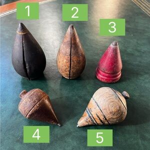 Buyer’s Choice Lot #2 of Antique Wooden Spinning Tops & Plumber’s Turnpins